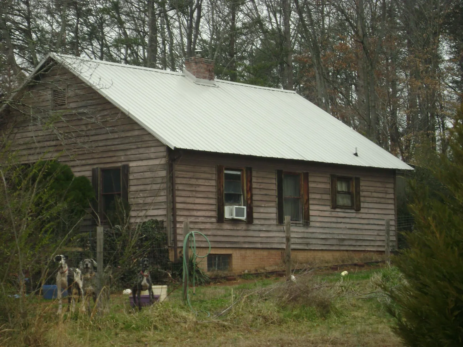 White metal roof on an old wood sided farmhouse, from a Metal Roof Installation job in Jessie